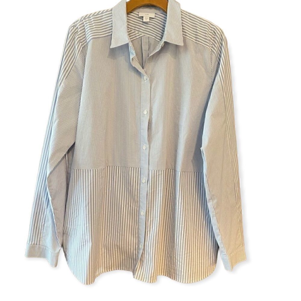 J. Jill Sz L Tall Blue White Pin Striped Casual Cotton Lightweight Tunic